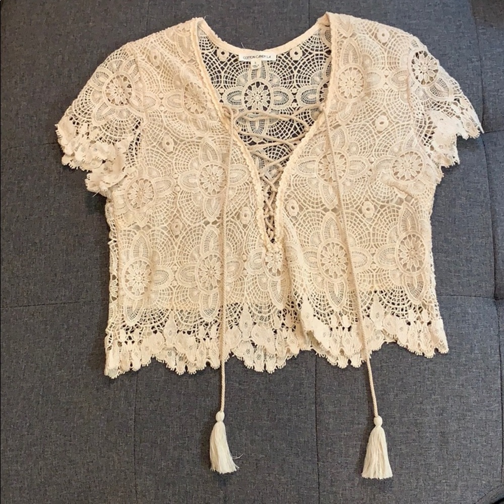NWOT off white lace up crop top